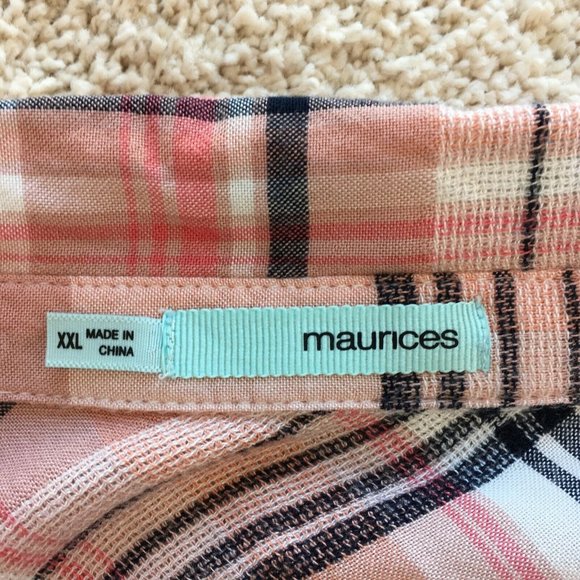 Maurices Shirt Womens Size XXL Tunic Button Up Plaid Pink Black White - Picture 8 of 12